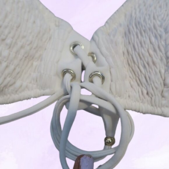 Victoria's Secret swimsuit bra top strappy tie front scrunched in off white size - Picture 4 of 10